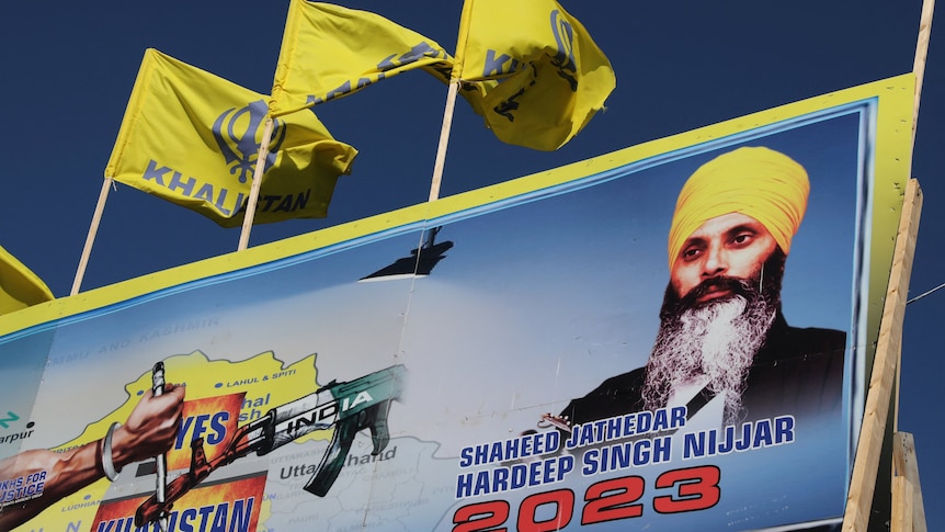 Picture of assassinated Sikh separatist Hardeep Singh Nijjar appears on a billboard in Canada, with yellow flags