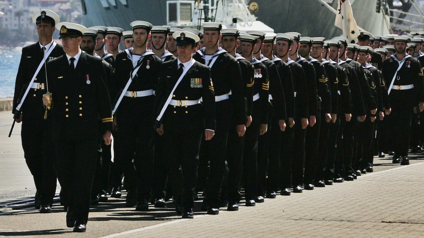 Navy ceremonial guard arrives at Garden Island Naval Base