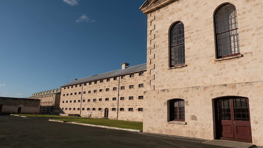 The limestone convict-built Fremantle Prison buildings and courtyard