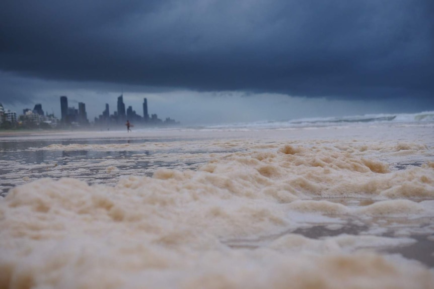 Frothy water on the Gold Coast on Wednesday before Thursday's big swells roll through.