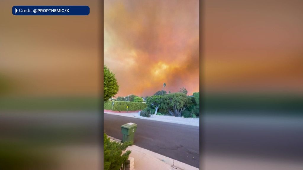 Mobile phone video captures the fire in Los Angeles burning near homes ...