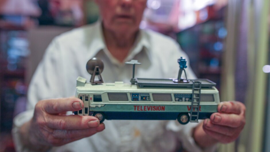 Some of Jack Little's tiny wooden cars and trucks