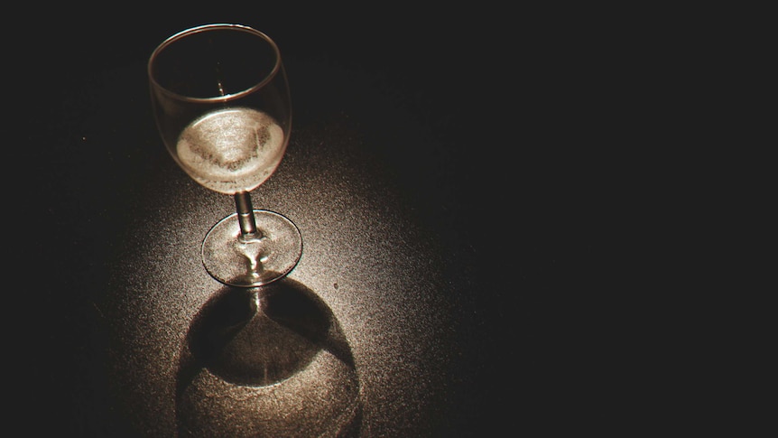 A wine glass on a dark background