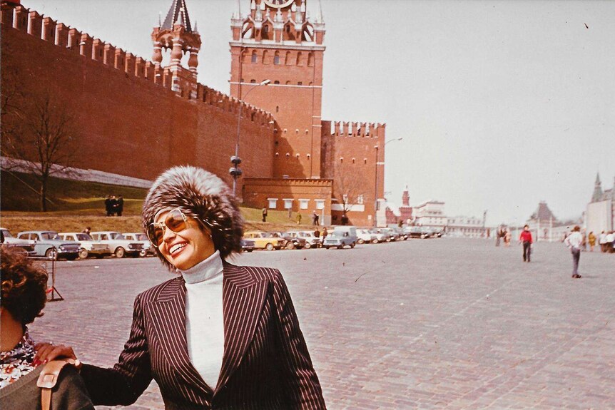 Wilma Reading pictured in Moscow in front of the .