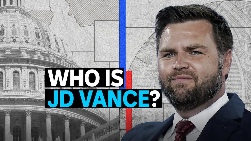 Who is JD Vance? Trump's VP Pick: A man with a brown beard and brown hair speaking at a microphone.