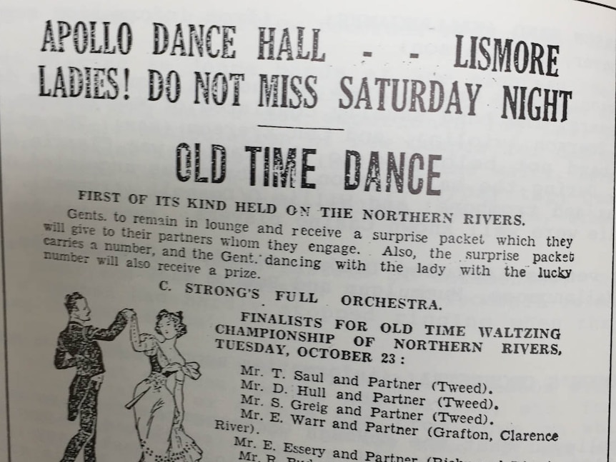 Advertisement for old-time Lismore dance