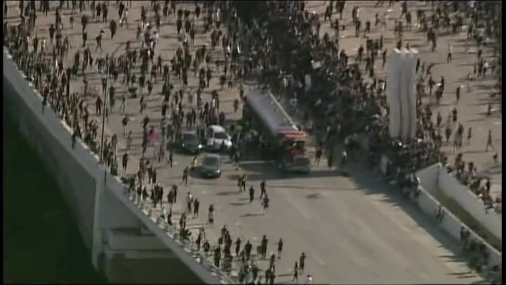 George Floyd protesters uninjured after truck drives at crowd on ...