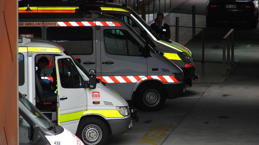 Ambulances lined up at the emergency department Royal Hobart Hospital