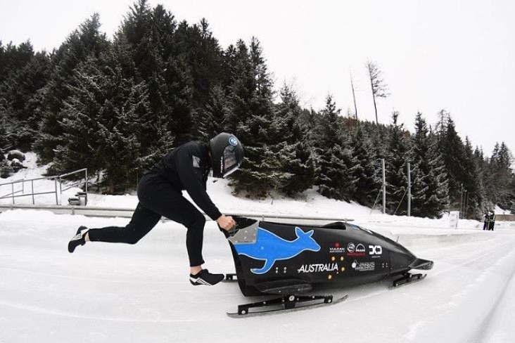 Australian bobsleigh athlete Bree Walker taking off 