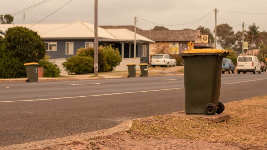 Yellow lid bins on a street