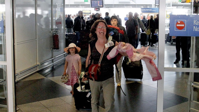 Passengers of Air Berlin flight 4326 show their relief