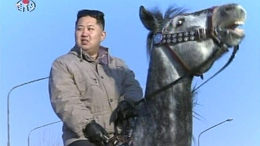 North Korean leader Kim Jong-un rides a horse in video footage released by state television on January 8, 2012.