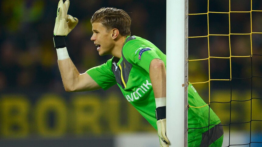 Goalkeeper Mitchell Langerak in action for Borussia Dortmund in the Champions League.