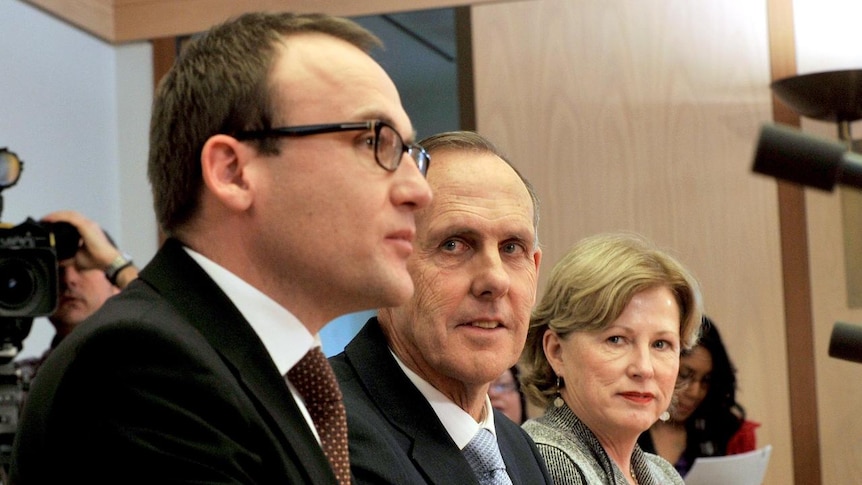 Touch and go: Greens leader Bob Brown (centre).