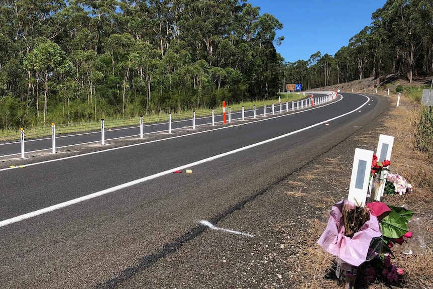 Memorial to the Falkholts and new barriers down the stretch of road.