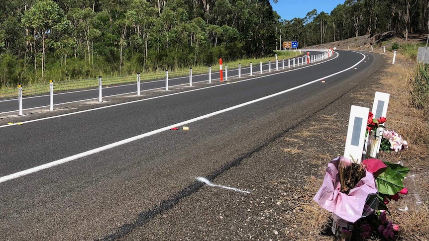 Memorial to the Falkholts and new barriers down the stretch of road.