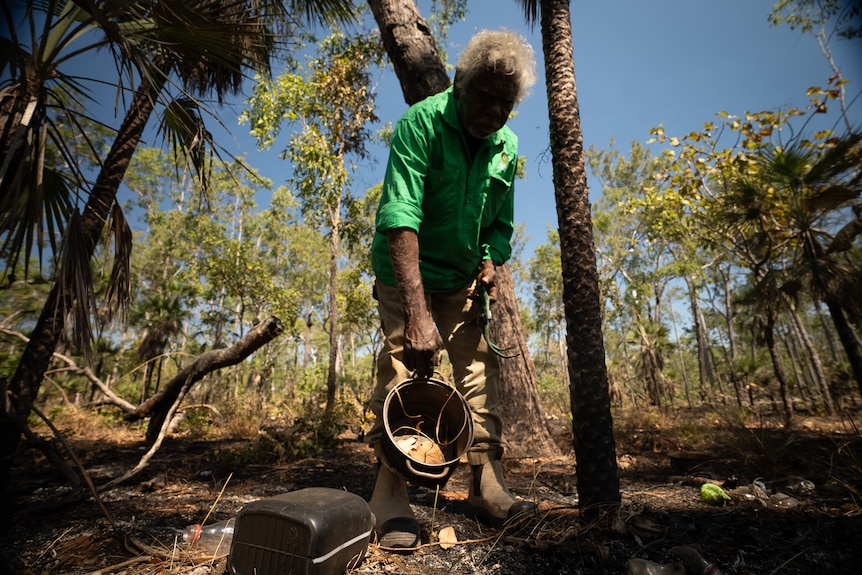 Leon Melpi at a campsite in bushland near Wadeye.