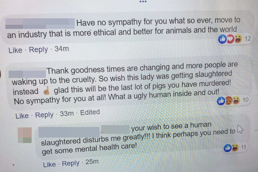 A Facebook comment from someone saying they hoped Bethany Paterson would be slaughtered.