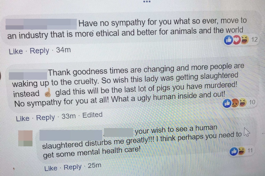 A Facebook comment from someone saying they hoped Bethany Paterson would be slaughtered.