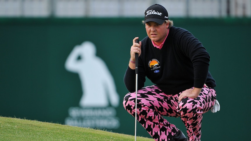 Kurt Barnes lines up a putt in the first round of the British Open