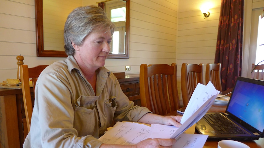 A grazier examines her bills