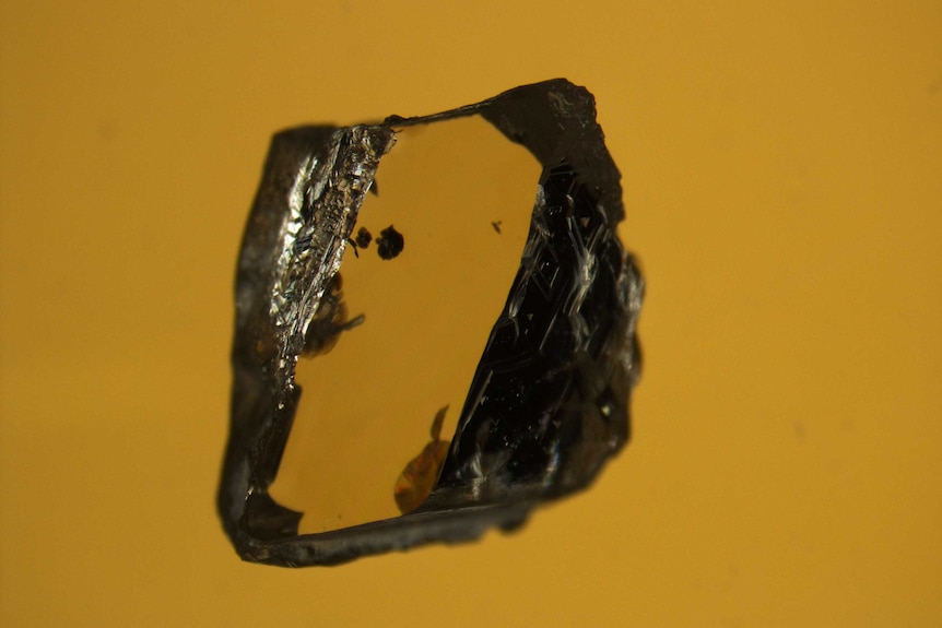 Close up of diamond with material trapped inside