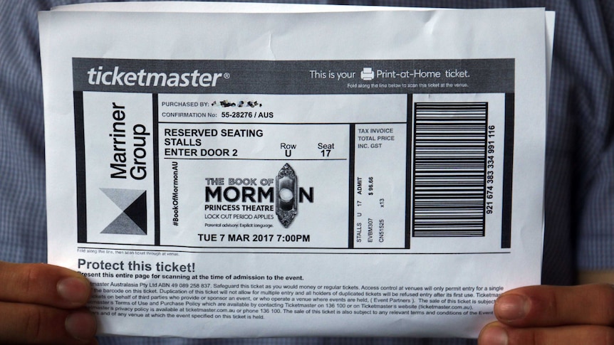 A cancelled ticket to the Book of Mormon theatre show.