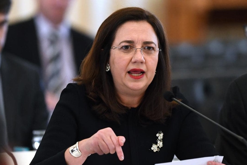 Queensland Premier Annastacia Palaszczuk speaks forcefully at a budget estimates hearing.