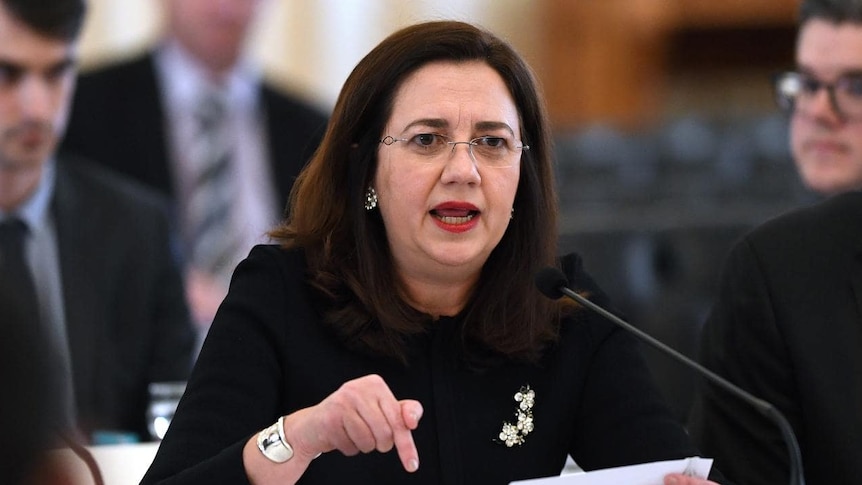 Queensland Premier Annastacia Palaszczuk speaks forcefully at a budget estimates hearing.