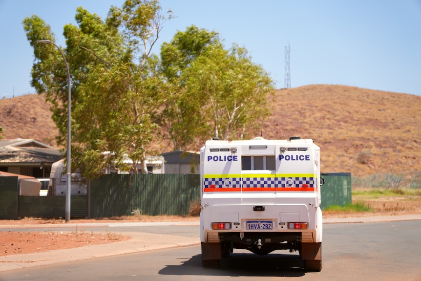 A police car on a street in Roebourne.