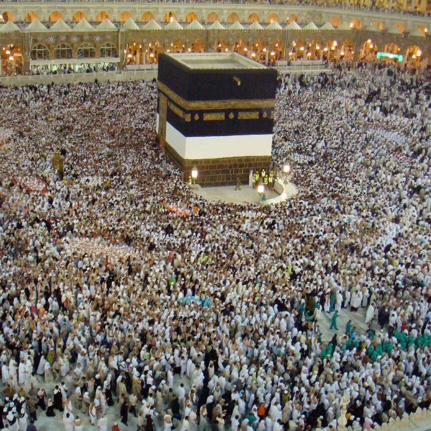 Thousands of pilgrims congregate around the Kaaba at the start of the 2008 Hajj