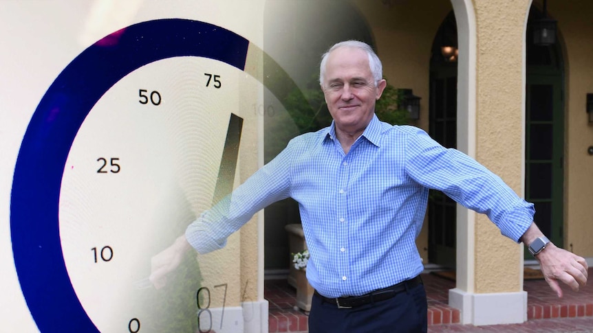 A composite image with an internet speed test and Malcolm Turnbull.