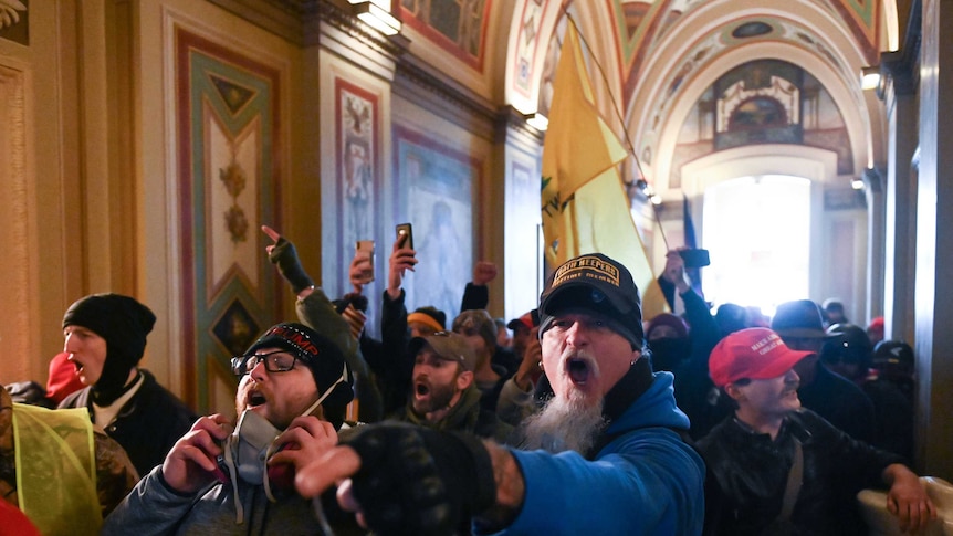 Rioters inside the Capitol building.