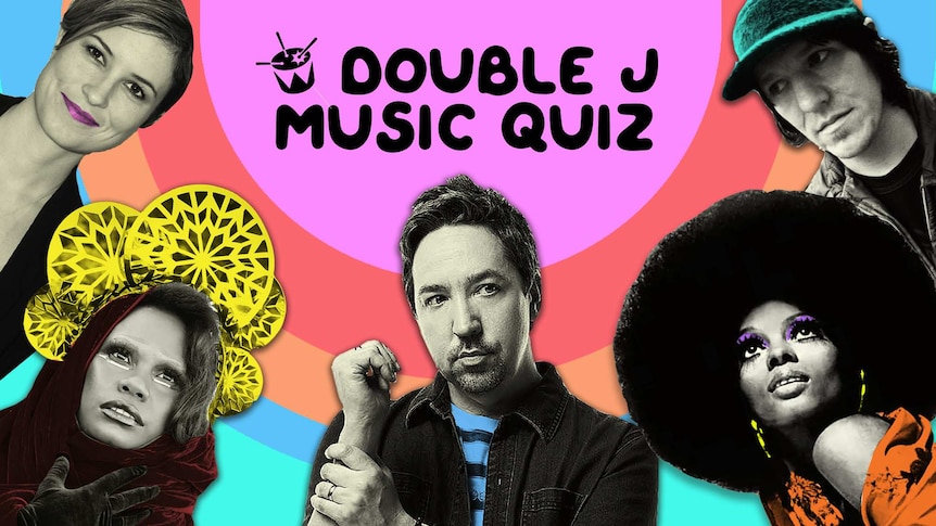 Collage of Missy Higgins, Ngaiire, Jon Toogood, Diana Ross and Elliott Smith and the text Double J Music Quiz
