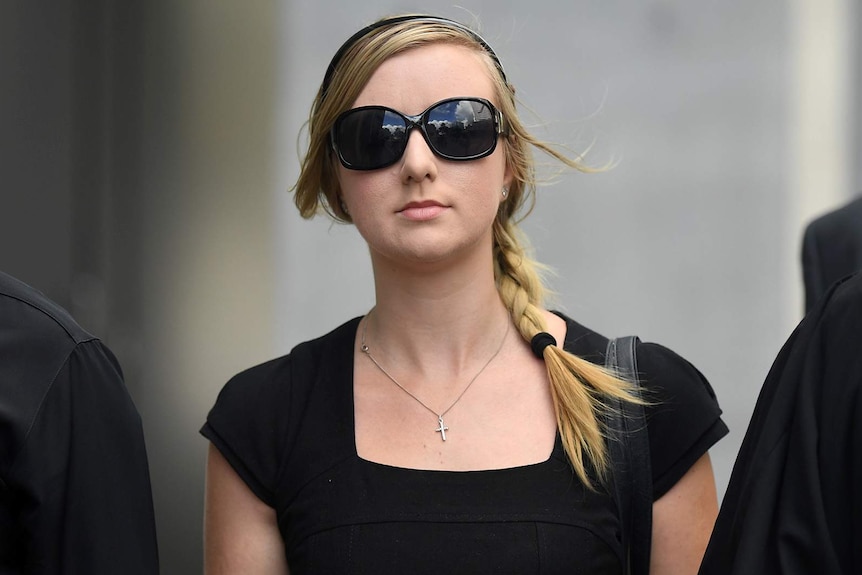 Michelle Leask in sunglasses outside court in Brisbane