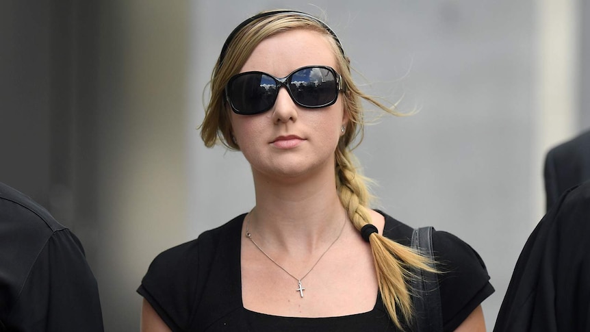 Michelle Leask in sunglasses outside court in Brisbane in April 2017.
