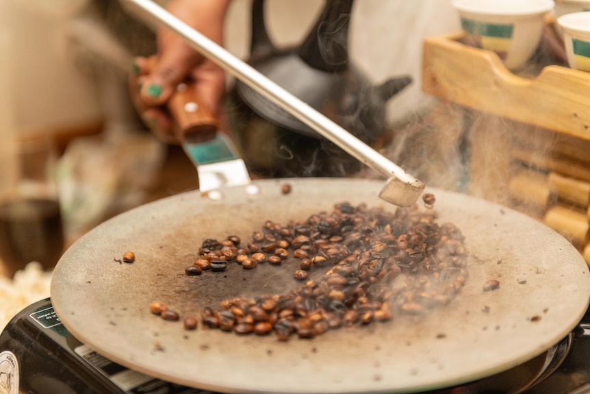 Freshly roasted Ethiopian coffee beans prepared for Ethiopian New Year.