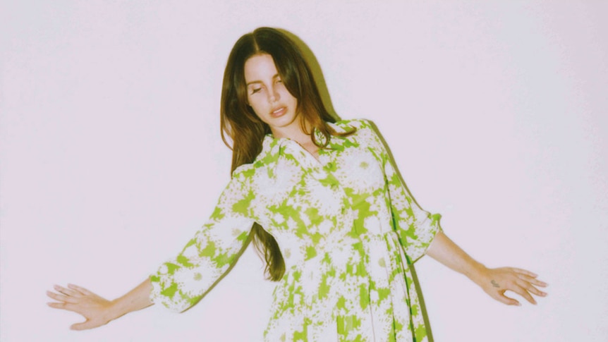 A 2018 press shot of Lana Del Rey in a yellow floral dress