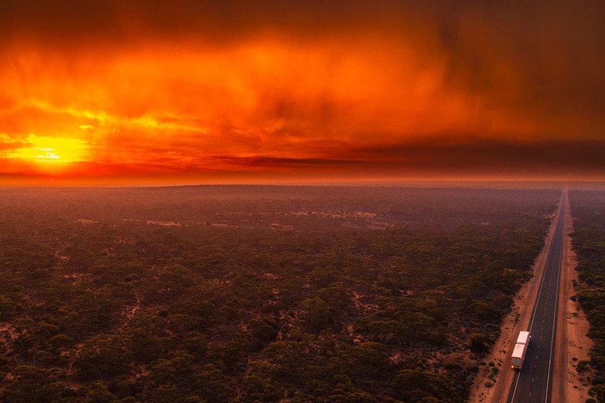 Drone photo of outback bushfire