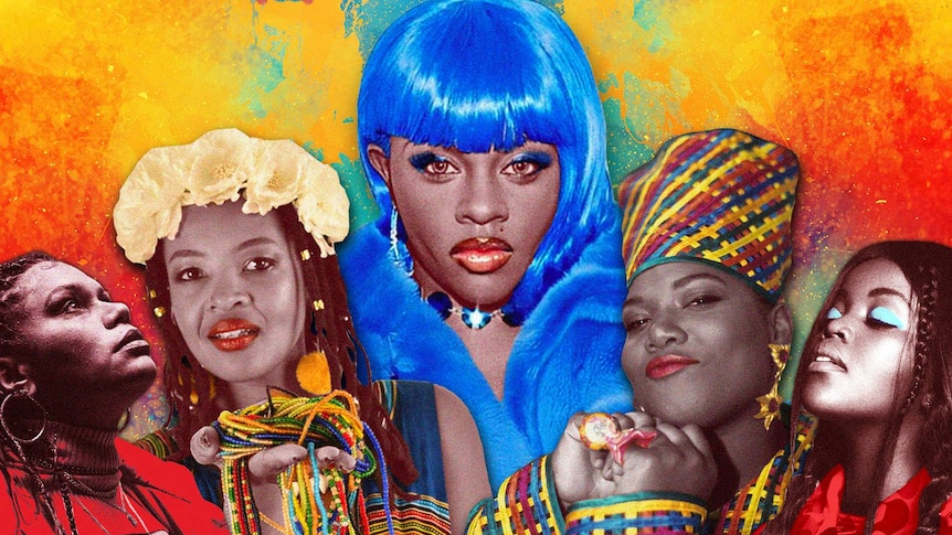 BARKAA, Kween G, Lil' Kim, Queen Latifah and Tkay Maidza on stylised background