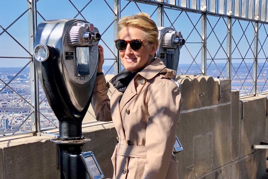 Anna Araszkiewicz on holiday in the United States on top of a building.