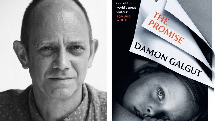 On left author headshot of Damon Galgut, on right Booker Prize winning novel book cover The Promise