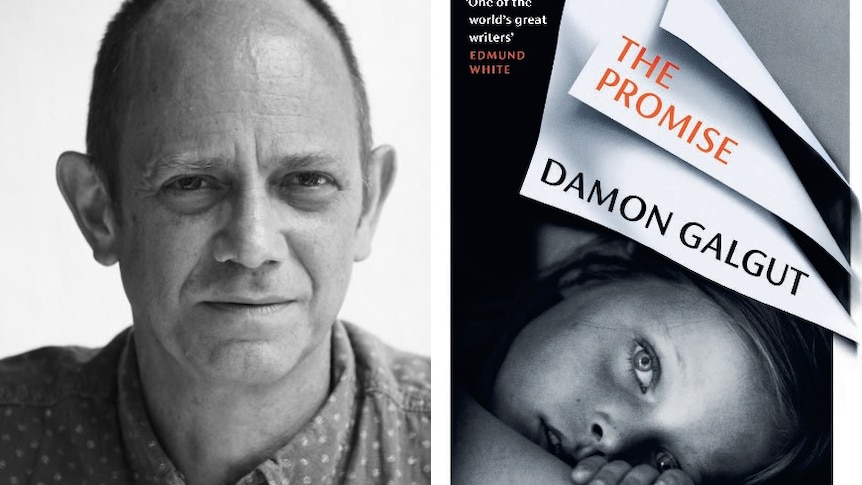 On left, Damon Galgut headshot, on right, The Promise book cover