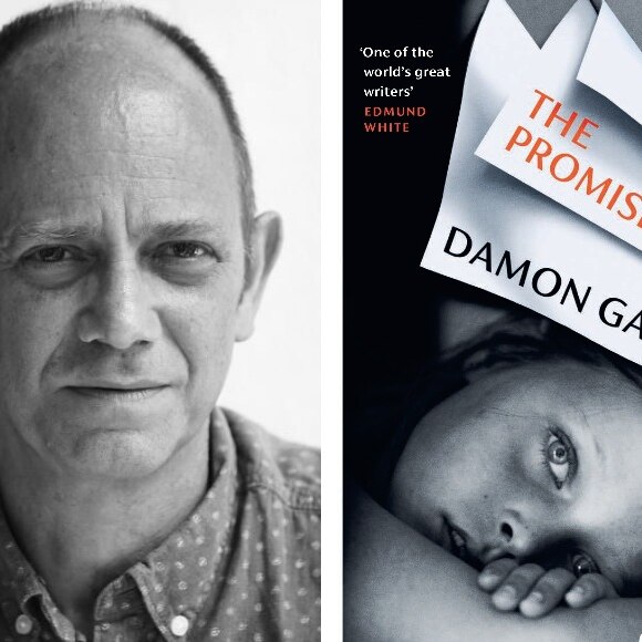 On left, Damon Galgut headshot, on right, The Promise book cover