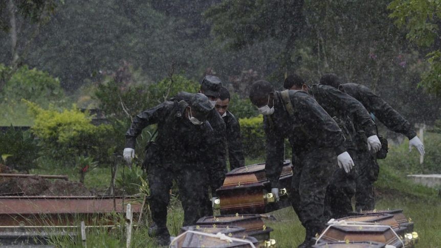 Coffins lined up after Brazil landslides
