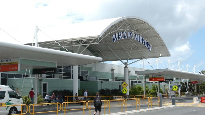 Cars pull up outside Mackay Airport in north Queensland.