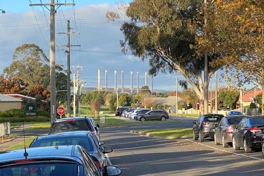 Morwell's skyline on the morning of May 25, 2020 the day Engie plans to demolish the Hazelwood chimneys.