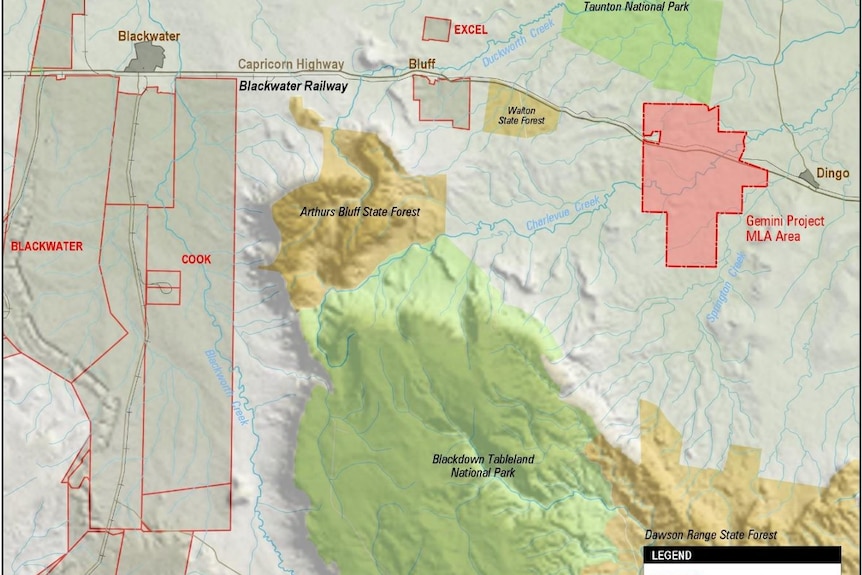 A map of Gemini coal mine showing its proximity to national parks