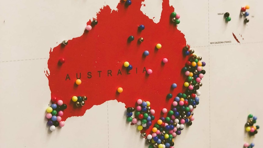pins in a map of Australia