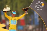 Italy's Vincenzo Nibali celebrates victory in the 2014 Tour de France.